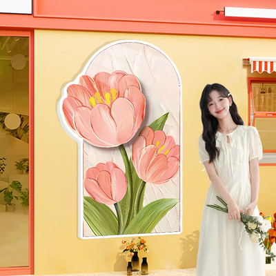 网红美容院墙面装饰挂画氛围布置高级感鲜花店门口吸引人背景贴纸