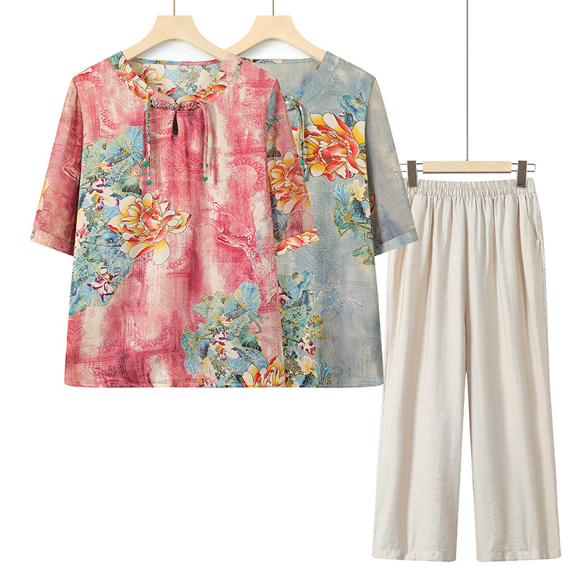 新品妈妈夏装短袖T恤衫中老年女士套装奶奶夏季新款老人衣服年轻