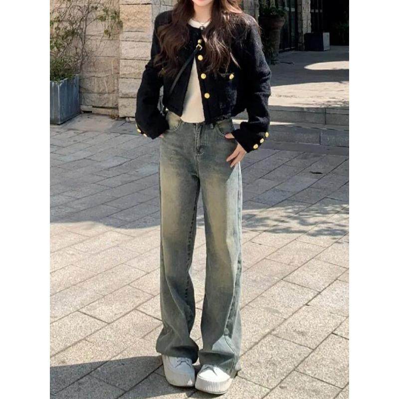 2025新款女大码显瘦梨形身材阔腿裤做旧直筒潮,女装/女士精品,大码裤装,淘宝优惠券,粉丝福利购,淘宝优惠卷