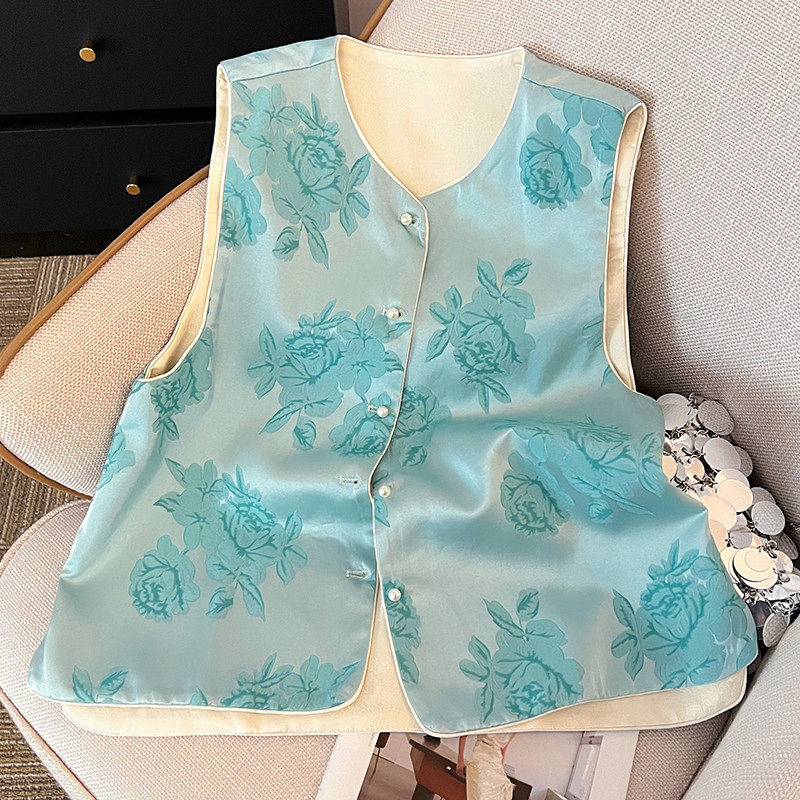 速发双面穿国风马甲桑蚕丝真丝无袖坎肩背心女外穿夏季大码新中式