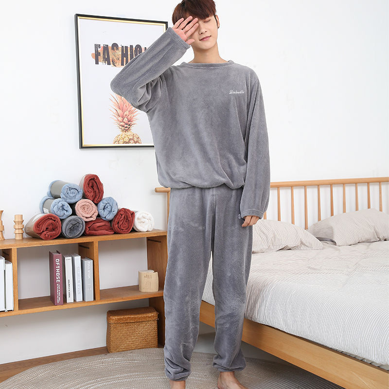 秋冬季睡衣女款珊瑚绒2023年新款纯色法兰绒加厚家居服套装可外穿