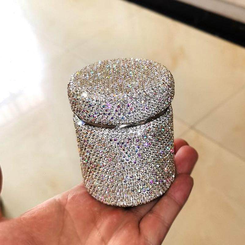 圆形家用水晶不锈钢餐厅 筒收纳盒奢华牙签筒棉签贴棉签镶钻钻,收纳整理,棉签收纳盒/袋,淘宝优惠券,粉丝福利购,淘宝优惠卷