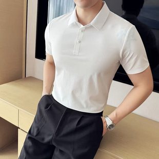 商务休闲弹力T恤高级感中半袖 厂家冰丝无痕polo衫 薄款 男短袖 夏季