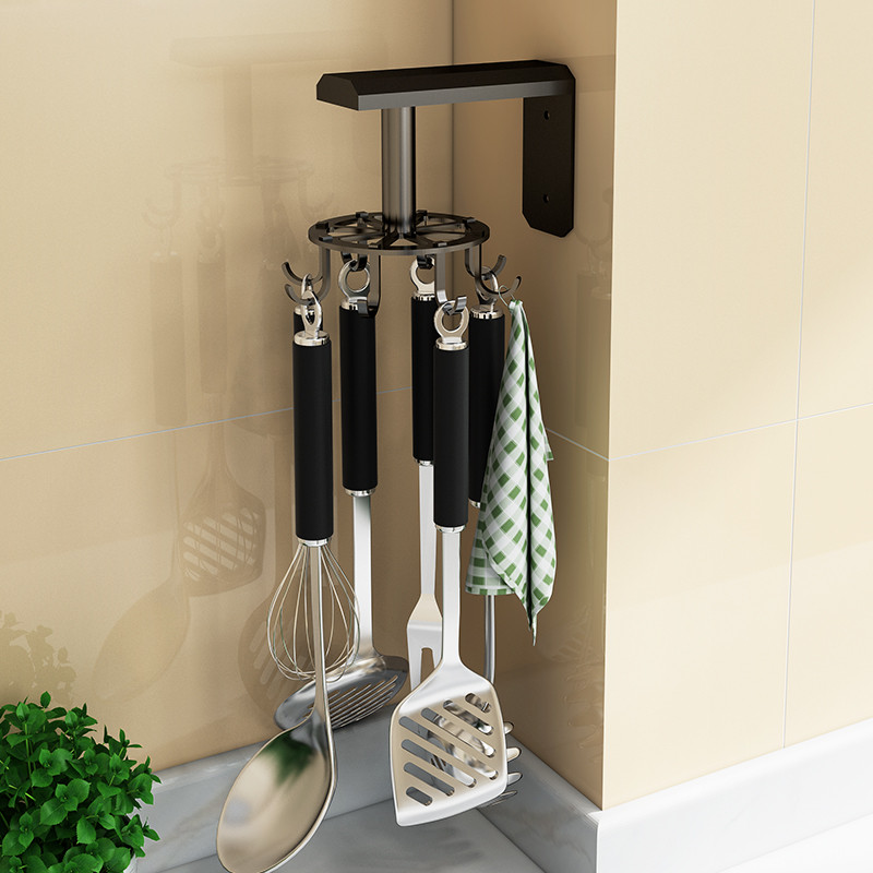 免打孔厨房挂钩置物架可旋转壁挂式锅铲勺子六爪收纳神器墙壁挂架