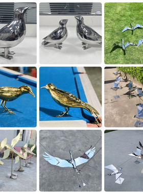 不锈钢镜面小鸟鸽子雕塑定制景观草坪金属抽象挂饰大雁装饰摆件