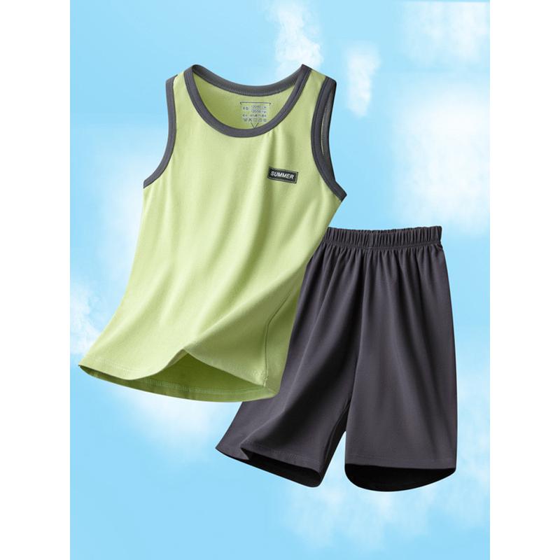 儿童睡衣男孩男童夏款家居服中大童背心套装夏季薄款纯棉空调服潮