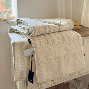 法式全棉双层纱布夏凉被空调被花边纯棉碎花双人薄被可机洗