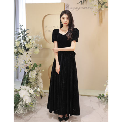 新品黑色大码胖mm晚礼服女2024新款气质宴会小众高级感轻奢小个子