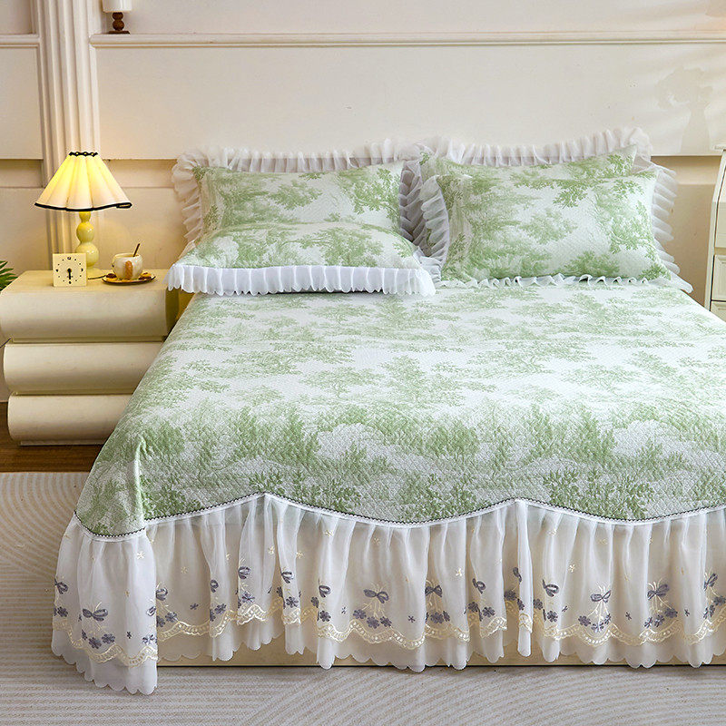 诗情画意凉感冰豆豆凉席三件套可机洗冰丝席雪纺边床裙款空调软席,床上用品,冰丝席,淘宝优惠券,粉丝福利购,淘宝优惠卷