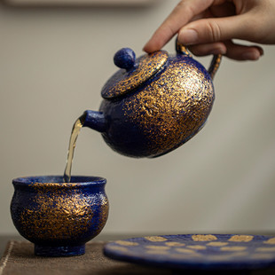 家用防烫带过滤泡茶壶高档粗陶描金茶壶 黄荣华手作志野烧茶壶日式