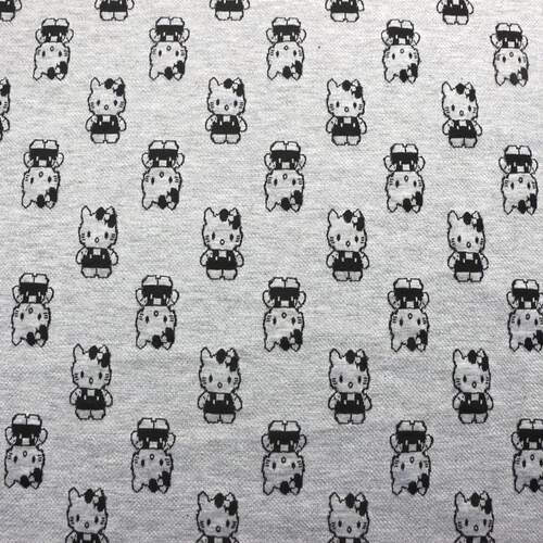 卡通猫浮雕氨纶空气层服装面料色织提花3d夹丝布绗缝空气层布弹力