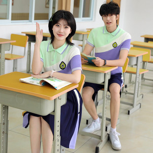 速发高品质夏季 校 五六年级毕业照班服套装 初中小学生学院风POLO衫