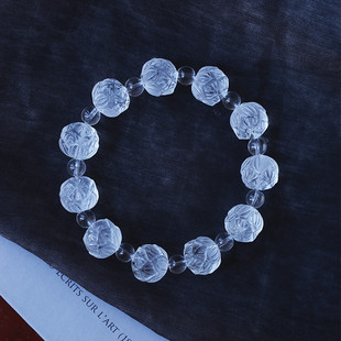 特别推荐的一个爆款哈 白水晶雕刻莲花珠手链 男女款水晶饰品