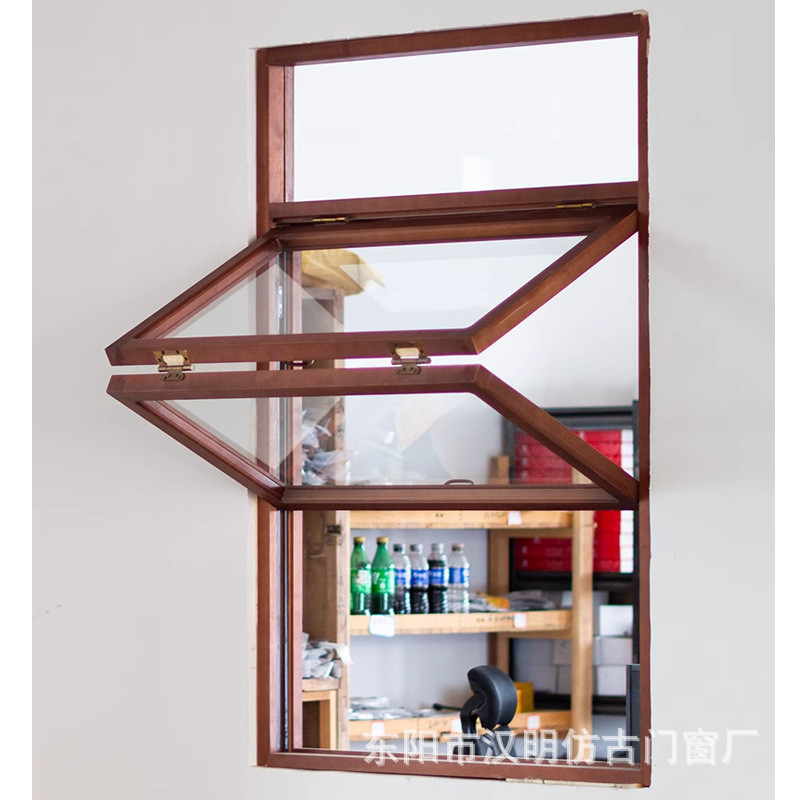 日式原木框架翻上下折叠上玻璃窗提拉左右推拉移门平开旋转上悬窗