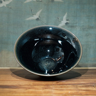 宋研 建窯建盞點茶器茶洗陶瓷茶缸水盂建水杯洗 黑釉大撇口盞