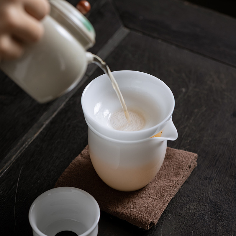德化冰种玉瓷茶漏陶瓷茶叶过滤套组薄胎功夫茶具滤茶器白瓷茶滤网