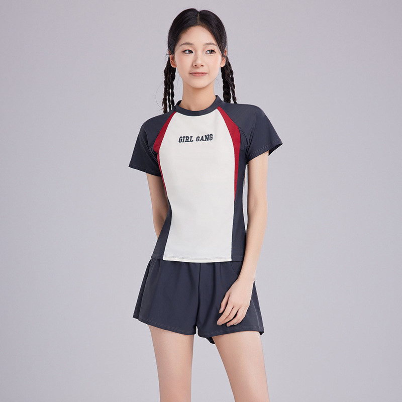 2025新款儿童泳衣温泉女孩女童短袖分体泳装中大童青少年学生泳衣