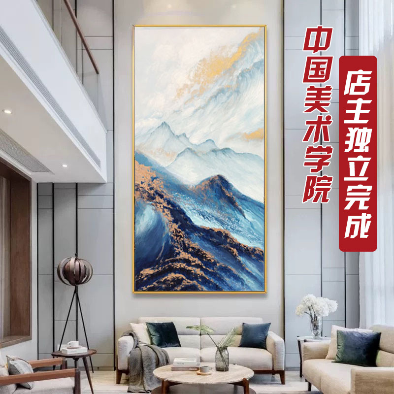 纯手绘油画山水客厅别墅复式楼挑空楼梯大尺寸挂画玄关抽象装饰画图片