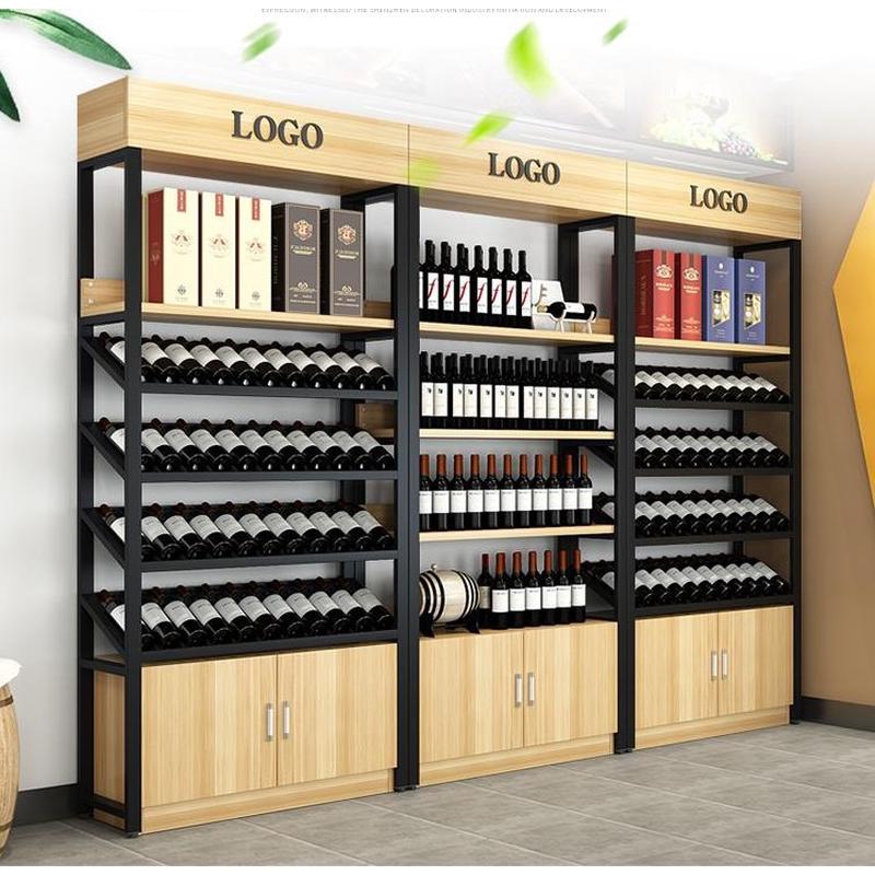 红酒架展示架超市酒行酒庄商用落地酒架置物架钢木货架展示柜定制