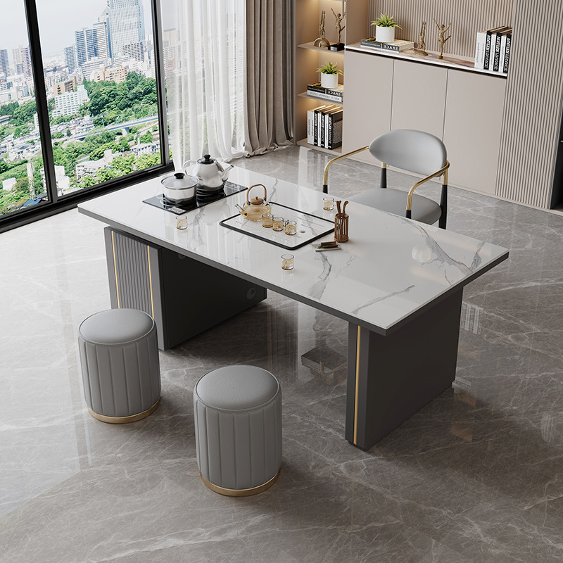轻奢简约现代岩板茶桌椅组合阳台烧水壶一体办公室石板小茶台茶几