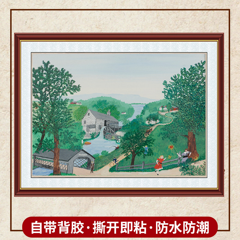 美式摩西奶奶小清新风景田园餐厅玄关卧室ins风治愈系装饰画画芯