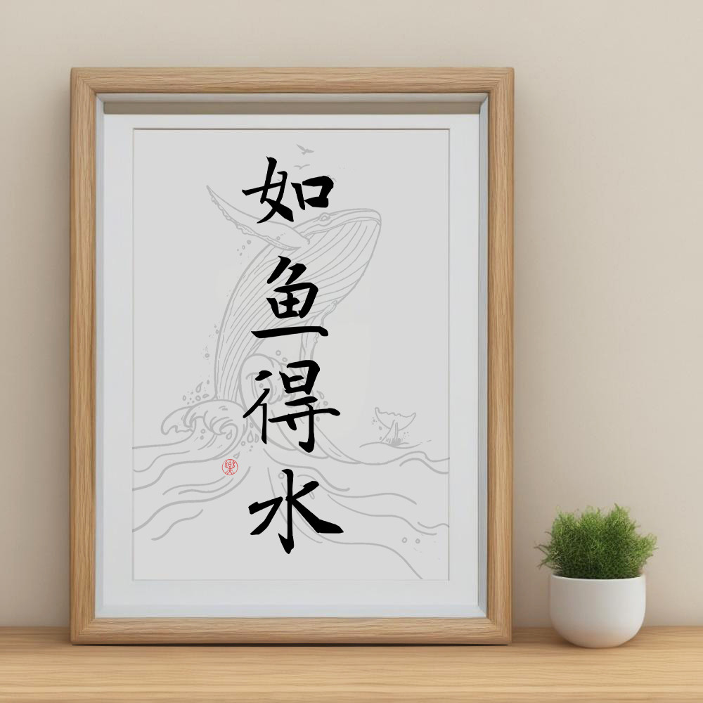 如鱼得水书法字画摆件客厅玄关电视柜书房办公室装饰挂画桌面摆台