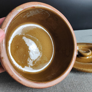 土陶瓦盆调料钵老式猪油罐手工盐罐汤钵带盖天然草木灰釉泡面碗