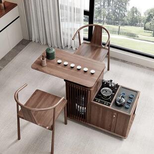 全实木移动茶车家用客厅沙发边几旋转功夫茶桌乌金石泡茶喝茶台