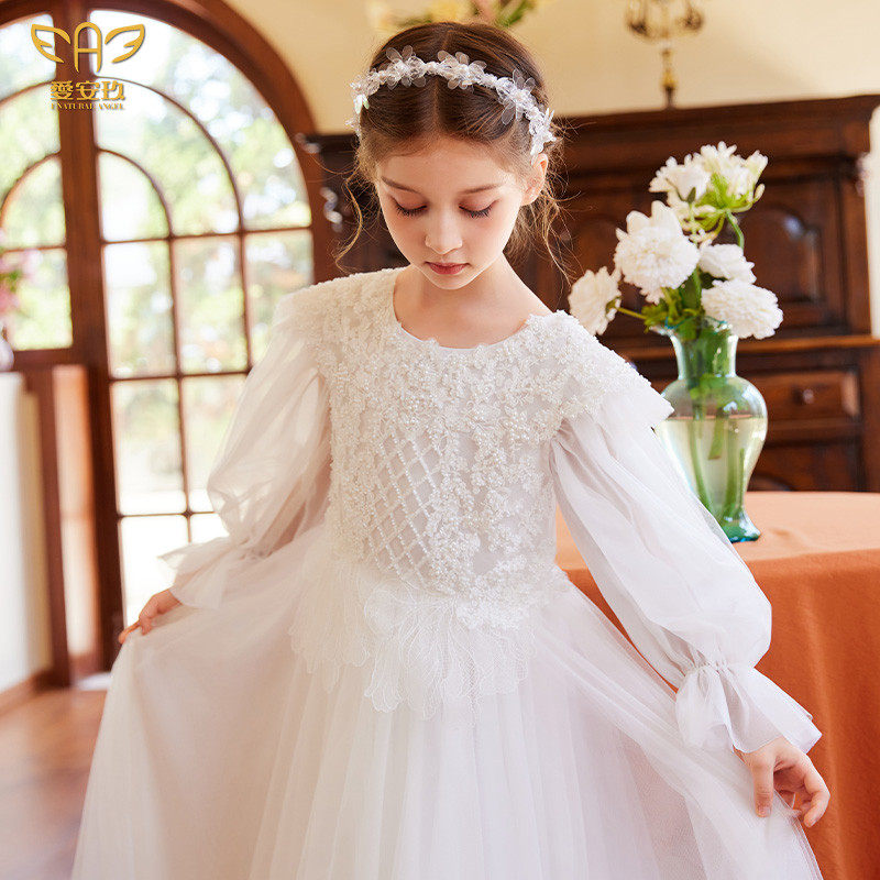 爱安玖女童礼服轻奢小众高端儿童钢琴表演主持人可拆卸长袖演出服