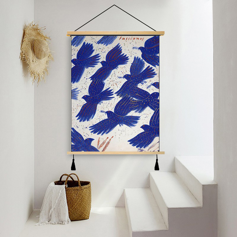 欧式克莱因蓝色客厅艺术布艺挂画装饰画沙发背景墙卧室床头背景画图片