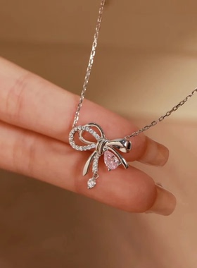 999纯银蝴蝶结项链女轻奢小众高级感锁骨链2023新款爆款生日礼物