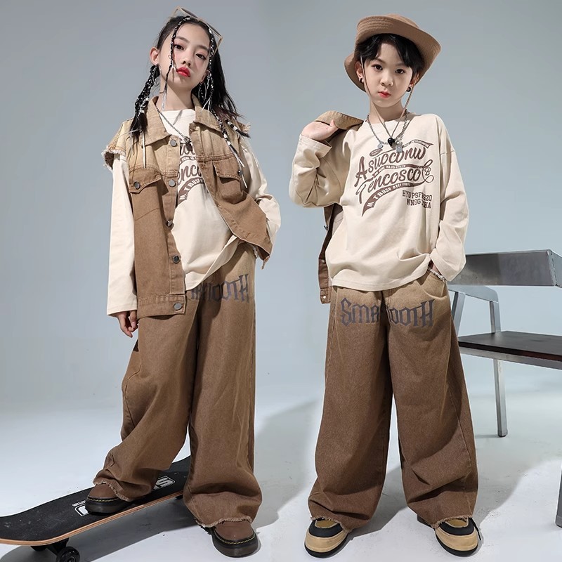 现货少儿演出服嘻哈潮服男孩街舞酷帅马甲架子鼓套装女孩炸街表演