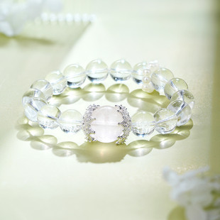 祝富礼粉晶缀饰澄澈晶珠手串女白水晶珍珠手链送女友礼物