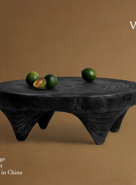 梵其侘寂风碳化木圆形托盘摆件样板间客厅茶几桌面干泡茶台茶盘