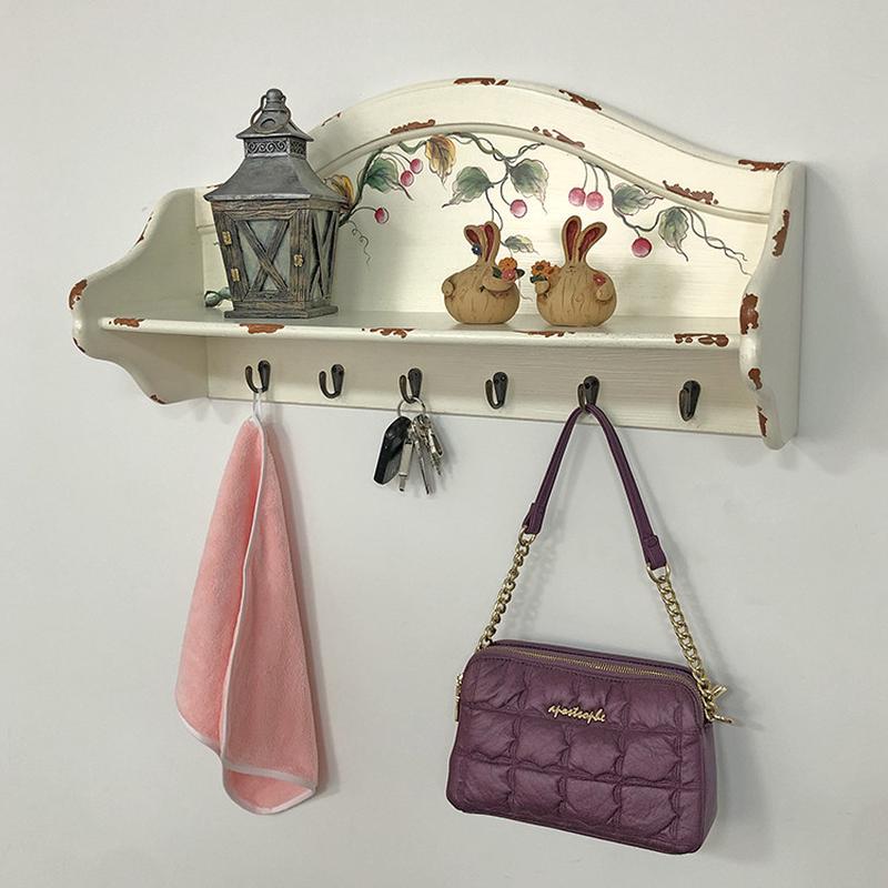 美式置物架壁挂客厅复古家具饰品挂衣架田园彩绘玄关衣帽架子0080