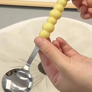 四色珍珠不锈钢勺子陶瓷手柄家用西餐餐勺高颜值少女心圆形勺调羹