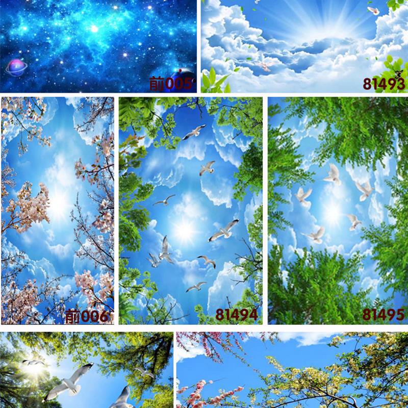 客厅卧室大型天顶3d壁纸吊顶天花板壁画墙纸画房顶棚绿色风景树枝
