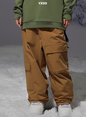 YXSS姜黄色宽松小众滑雪裤冬季新款男女潮酷调档防水单板双板雪裤