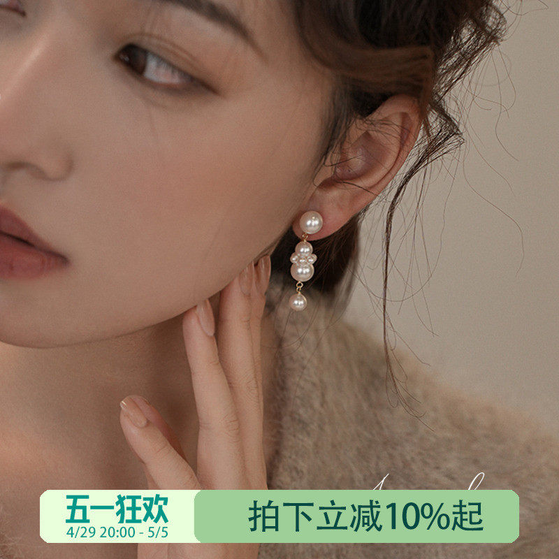 人间富贵花温柔气质珍珠耳夹无耳洞女小众设计法式高级蚊香盘耳饰