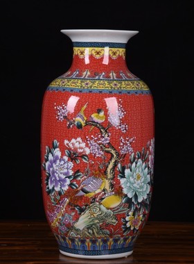 陶瓷花瓶批发供应珐琅彩金色大号花鸟冬瓜花瓶客厅装饰品摆件家居