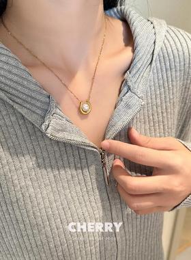 法式马蹄珍珠钛钢毛衣链女生复古气质简约项链小众轻奢秋冬卫衣链