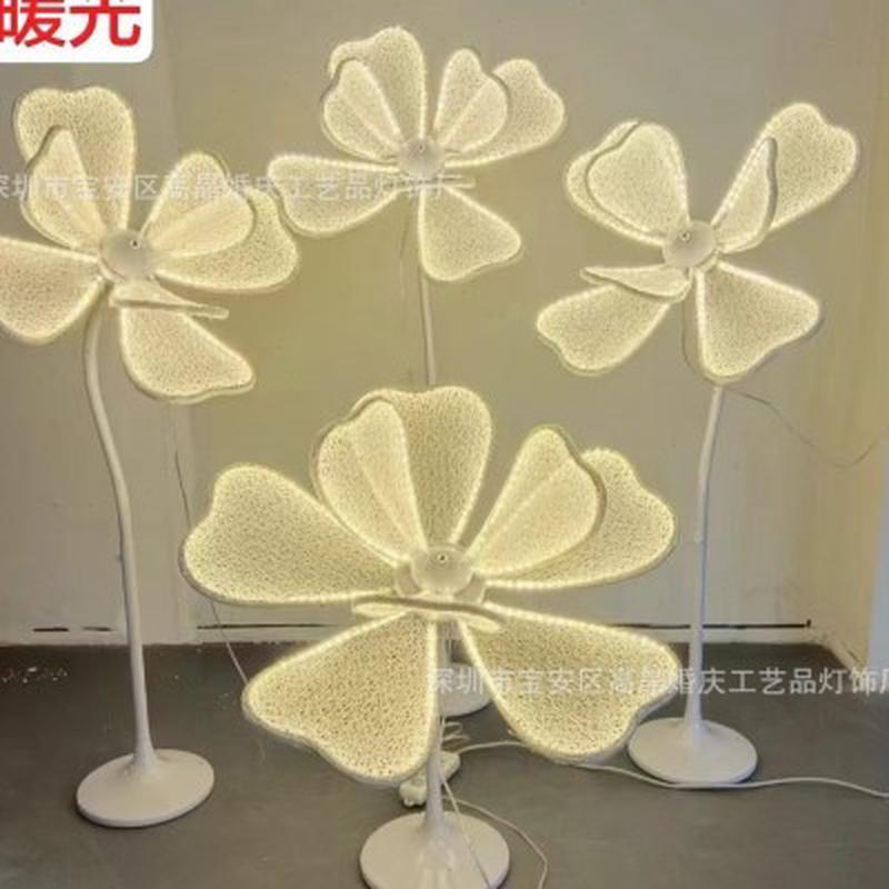 婚庆道具铁艺蕾丝布艺发光牡丹花路引灯婚礼舞台背景布置装饰摆u.