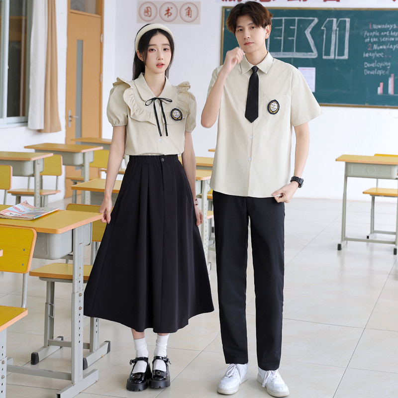 高货速发夏季合唱演出服中学生毕业照校服短袖衬衣套装五六年级诗