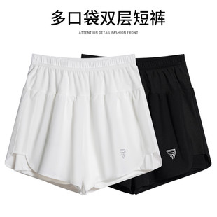 速发高货假两件运动短裤 户外防走光田径跑 女夏新款 高弹速干三分裤