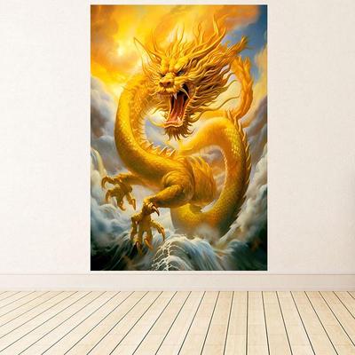 飞龙在天金龙年画中国龙图玄关过道龙图挂画客厅书房装饰海报贴画