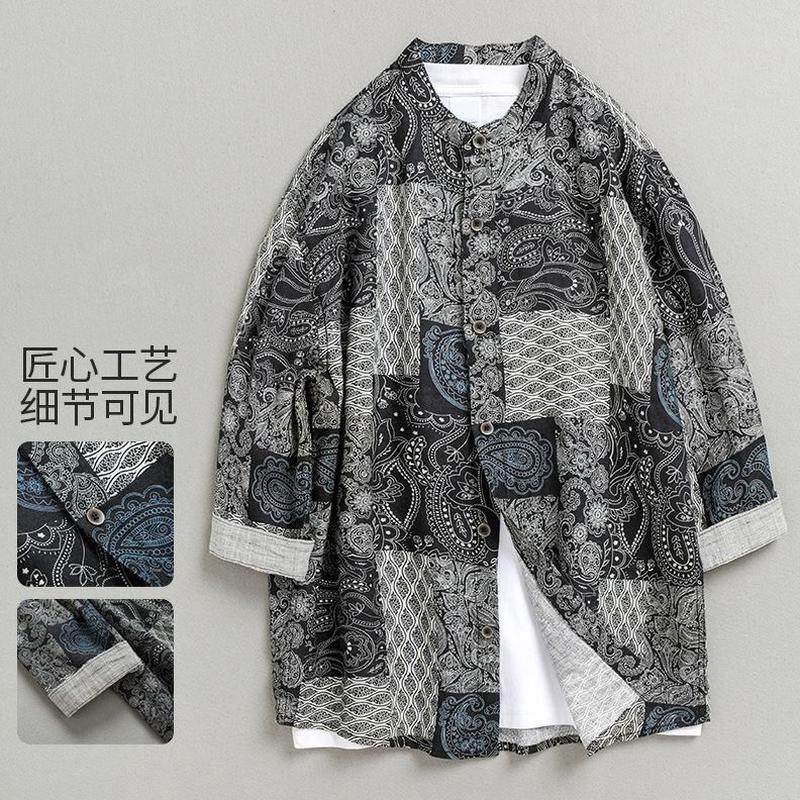 75休闲夏季新款宽松衬衣亚麻衬衫男青年薄款士38七分袖印花,男装,衬衫,淘宝优惠券,粉丝福利购,淘宝优惠卷