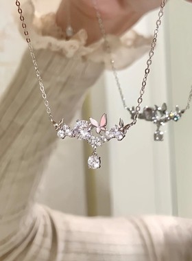 微笑蝴蝶项链女纯银999轻奢小众高级感水滴吊坠送女友情人节礼物