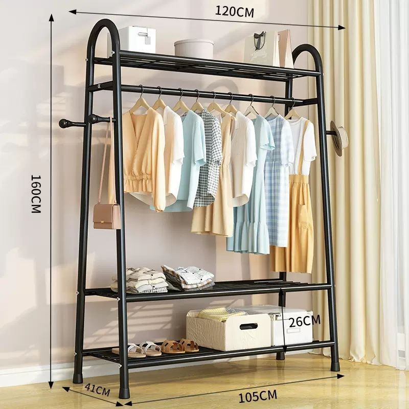 卧室房间开放式晾衣架子落地衣帽架简易多功能衣帽不锈钢柜式架子