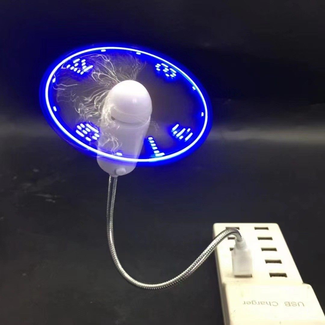 闪字风扇创意led发光广告风扇usb仿时钟风扇办公室桌面即插即用