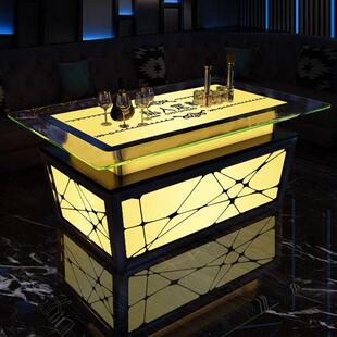 新款现货ktv茶几发光七彩灯光欧式会所酒吧桌子不锈钢钢化玻璃
